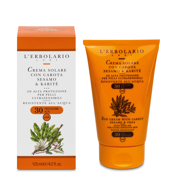 CREMA SOLARE ALLA CAROTA, SESAMO E KARITE' SPF 30